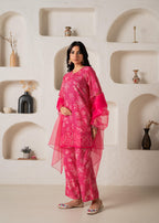 Juniper Fuchsia Floral Embellished A-Line Kurta Pant And Dupatta Set With Beads & Sequence Work | Grocsy