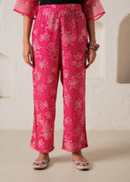 Juniper Fuchsia Floral Embellished A-Line Kurta Pant And Dupatta Set With Beads & Sequence Work | Grocsy