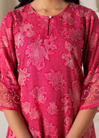 Juniper Pink Floral Embellished A-Line Kurta Pant And Dupatta Set With Beads & Sequence Work | Grocsy