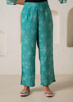 Juniper Green Floral Embellished A-Line Kurta Pant And Dupatta Set With Beads & Sequence Work | Grocsy
