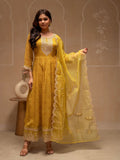 Juniper Yellow Floral Viscose Kurta, Pants And Dupatta Set With Mirror, Thread Work And Sequence | Grocsy