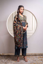 Juniper Grey Floral Viscose Kurta Pant Dupatta Set With Thread Work And Sequence | Grocsy