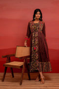 Juniper Viscose Brown Embroidered Long Dress And Shrug Set With Thread, Mirror Work & Beads | Grocsy
