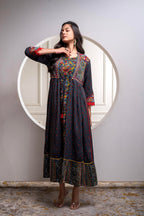 Juniper Viscose Grey Embroidered Long Dress And Shrug Set With Thread, Mirror Work & Beads | Grocsy