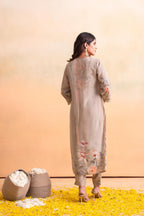 Juniper Beige Floral Embellished A-Line Kurta Pant And Dupatta Set With Beads & Sequence Work | Grocsy