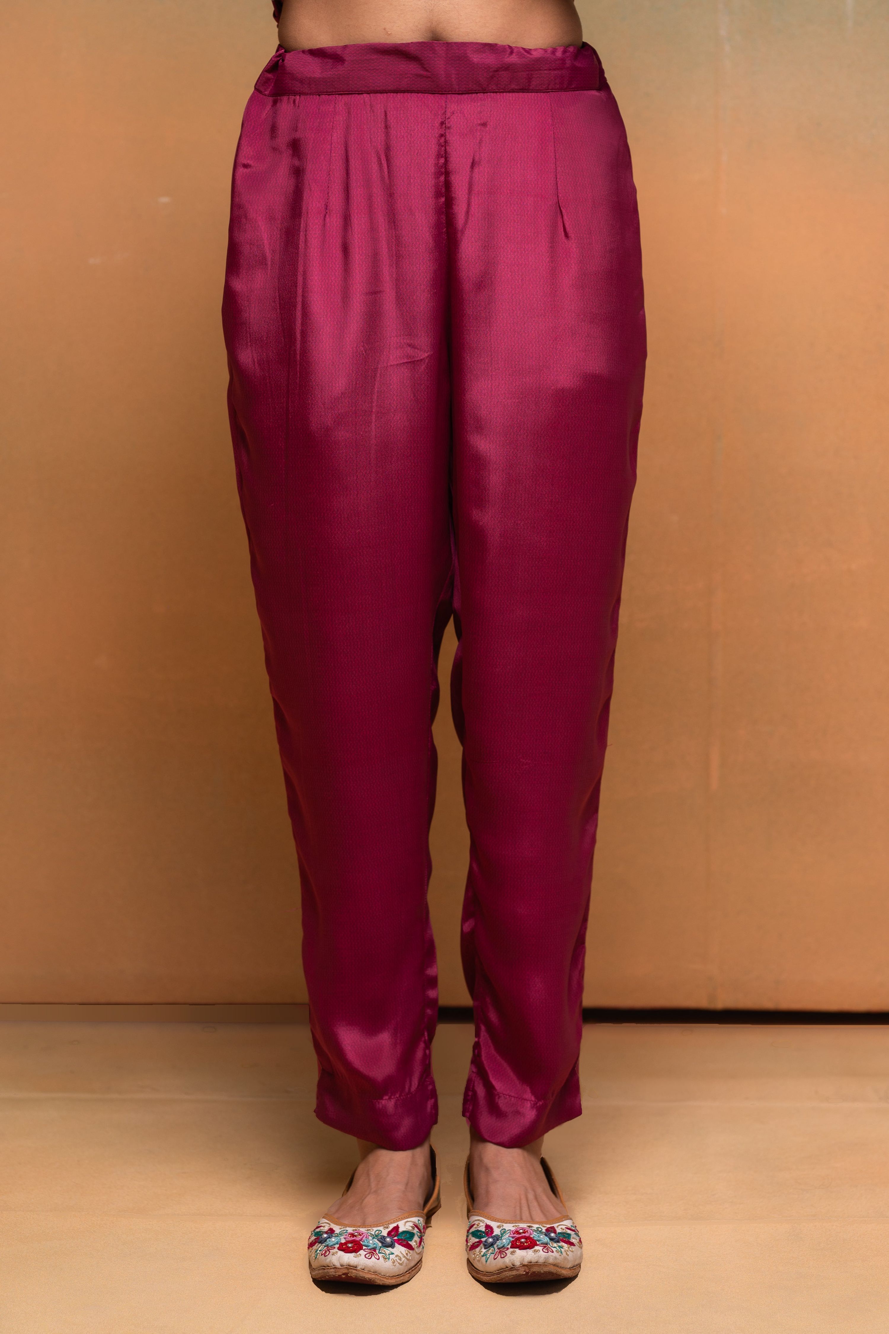 Juniper Magenta Man Made Fiber Floral Printed Kurta With Pants & Dupatta Set With Lace Work | Grocsy