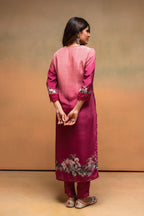 Juniper Magenta Man Made Fiber Floral Printed Kurta With Pants & Dupatta Set With Lace Work | Grocsy