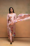 Juniper Peach Man Made Fiber Floral Printed Kurta With Pants & Dupatta Set With Sequence Work | Grocsy