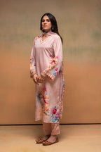 Juniper Peach Man Made Fiber Floral Printed Kurta With Pants & Dupatta Set With Sequence Work | Grocsy