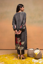Juniper Olive Man Made Fiber Floral Printed Kurta With Pants & Dupatta Set With Sequence Work | Grocsy