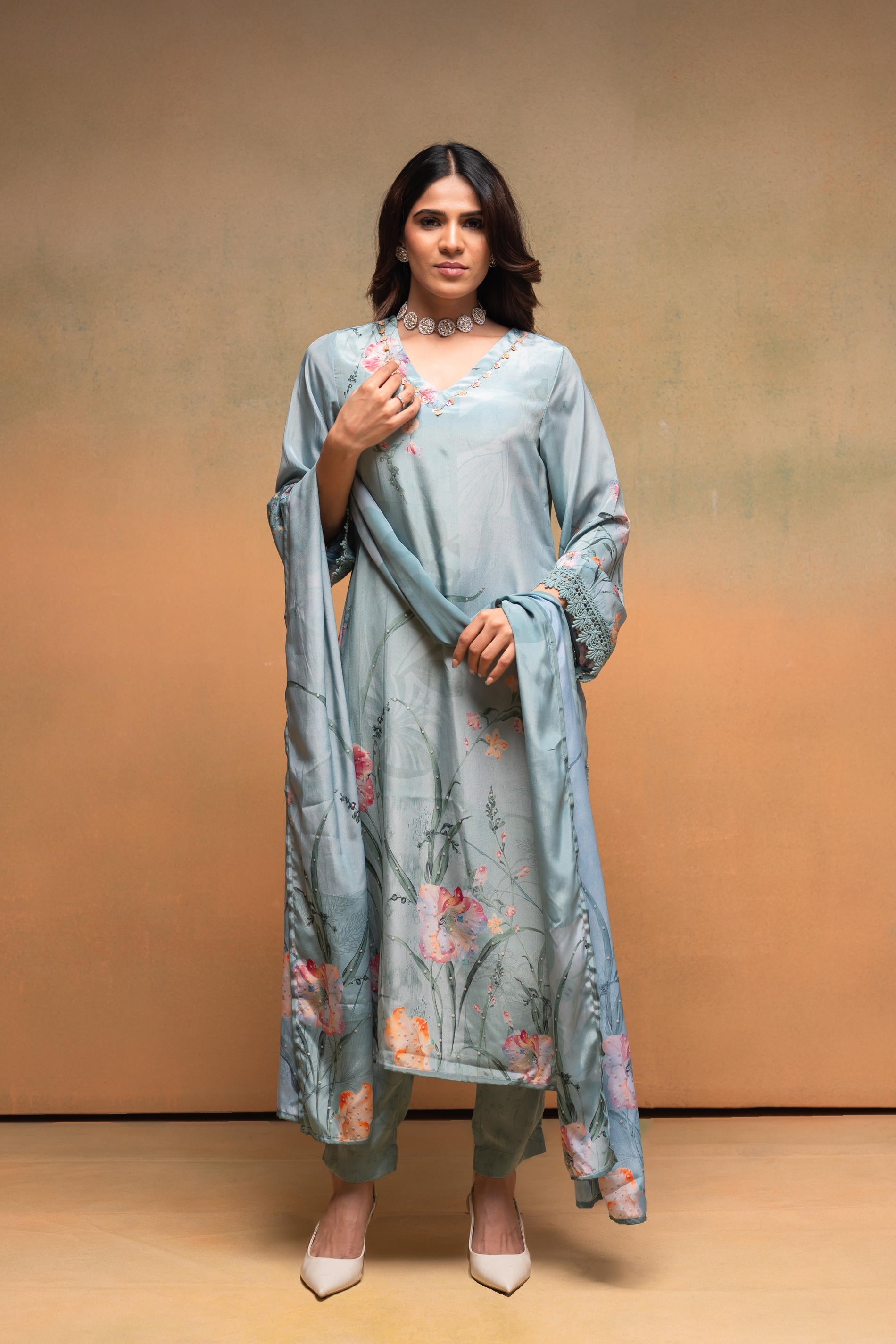 Juniper Mint Meadow Elegance Kurta Pant And Dupatta Set | Grocsy