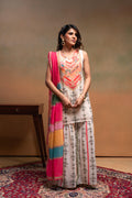 Juniper Ivory Man Made Fiber Floral Embellished Kurta With Sharara & Dupatta Set With Beads Work | Grocsy