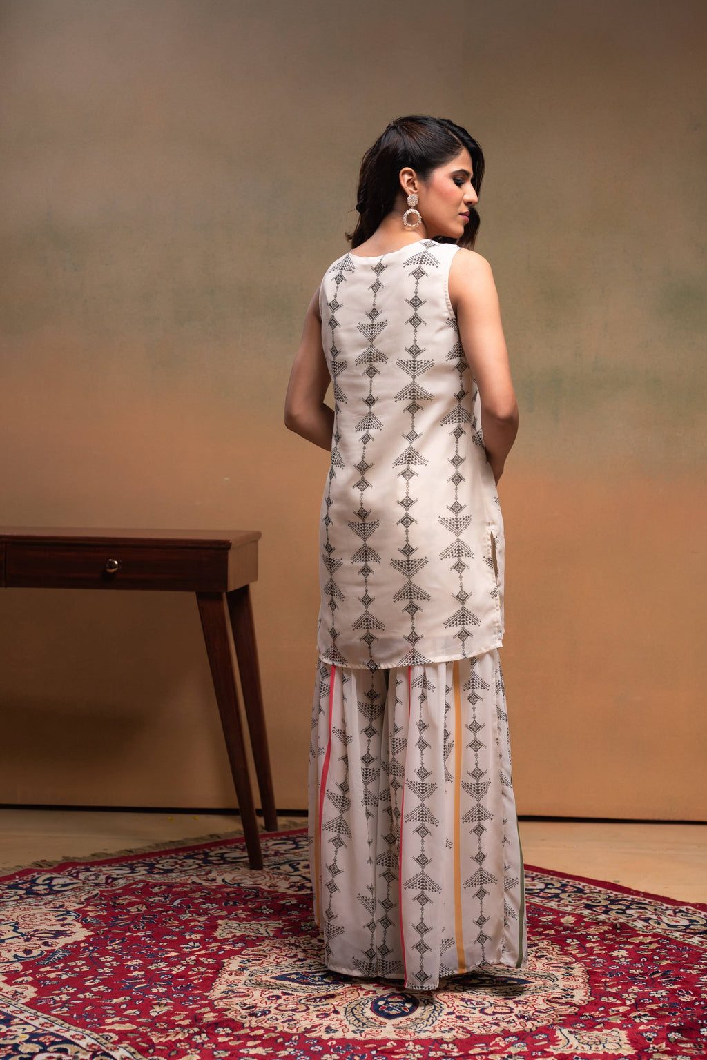 Juniper Ivory Man Made Fiber Floral Embellished Kurta With Sharara & Dupatta Set With Beads Work | Grocsy
