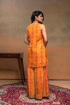 Juniper Mustard Man Made Fiber Floral Embellished Kurta With Sharara & Dupatta Set With Beads Work | Grocsy