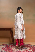Juniper Ivory Man Made Fiber Ethnic A-Line Kurta With Pants & Dupatta Set With Mirror & Thread Work | Grocsy