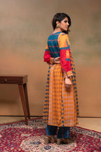Juniper Mustard Man Made Fiber Ethnic Gathered Flared Kurta With Pants & Dupatta Set With Beads & Sequence Work | Grocsy