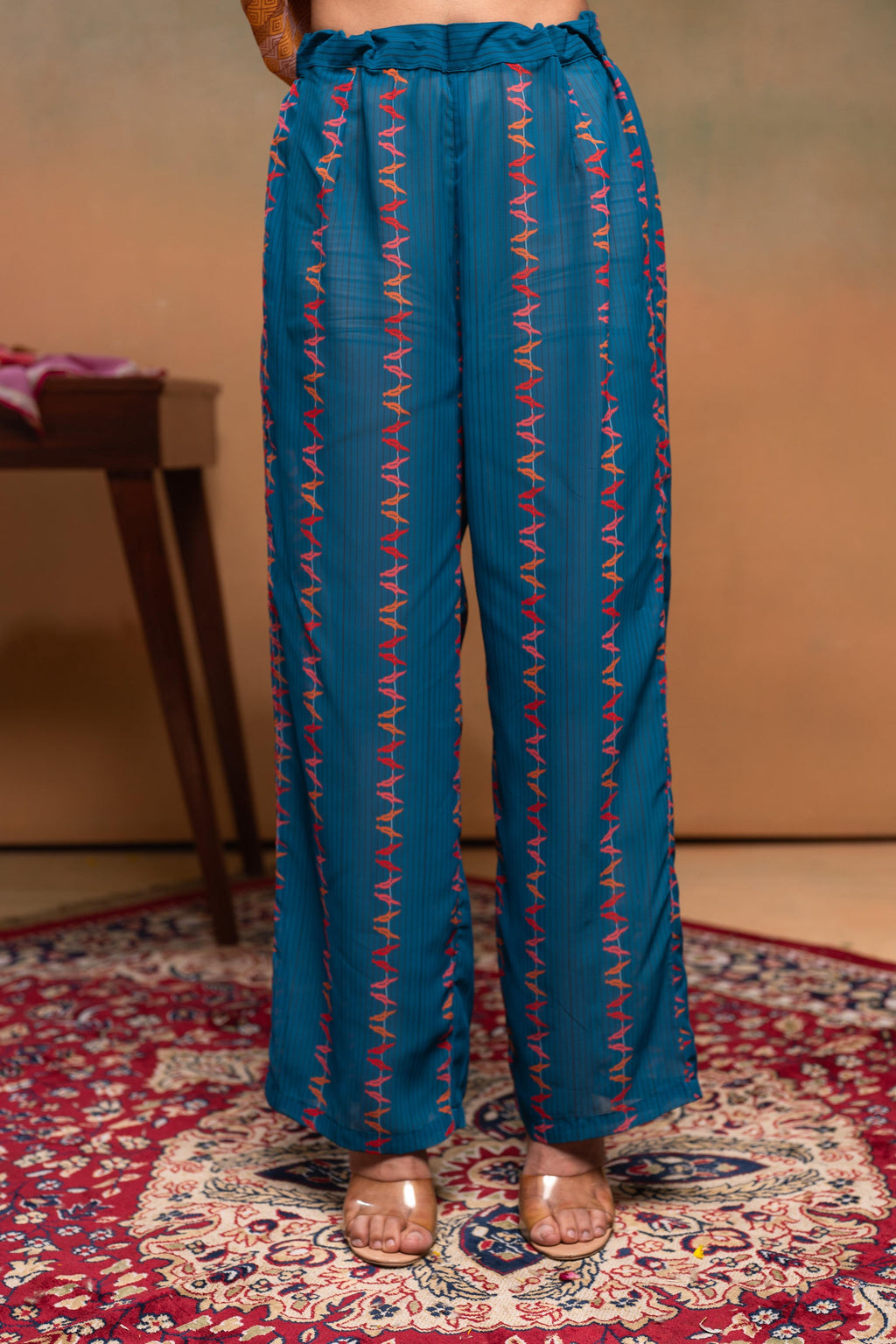 Juniper Mustard Man Made Fiber Ethnic Gathered Flared Kurta With Pants & Dupatta Set With Beads & Sequence Work | Grocsy