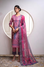 Juniper Lavender Floral Printed Kurta With Pant And Dupatta, Sequence & Beads Work | Grocsy
