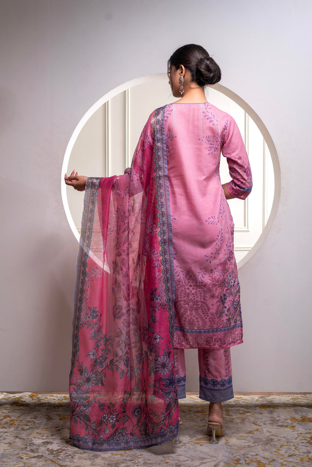 Juniper Lavender Floral Printed Kurta With Pant And Dupatta, Sequence & Beads Work | Grocsy