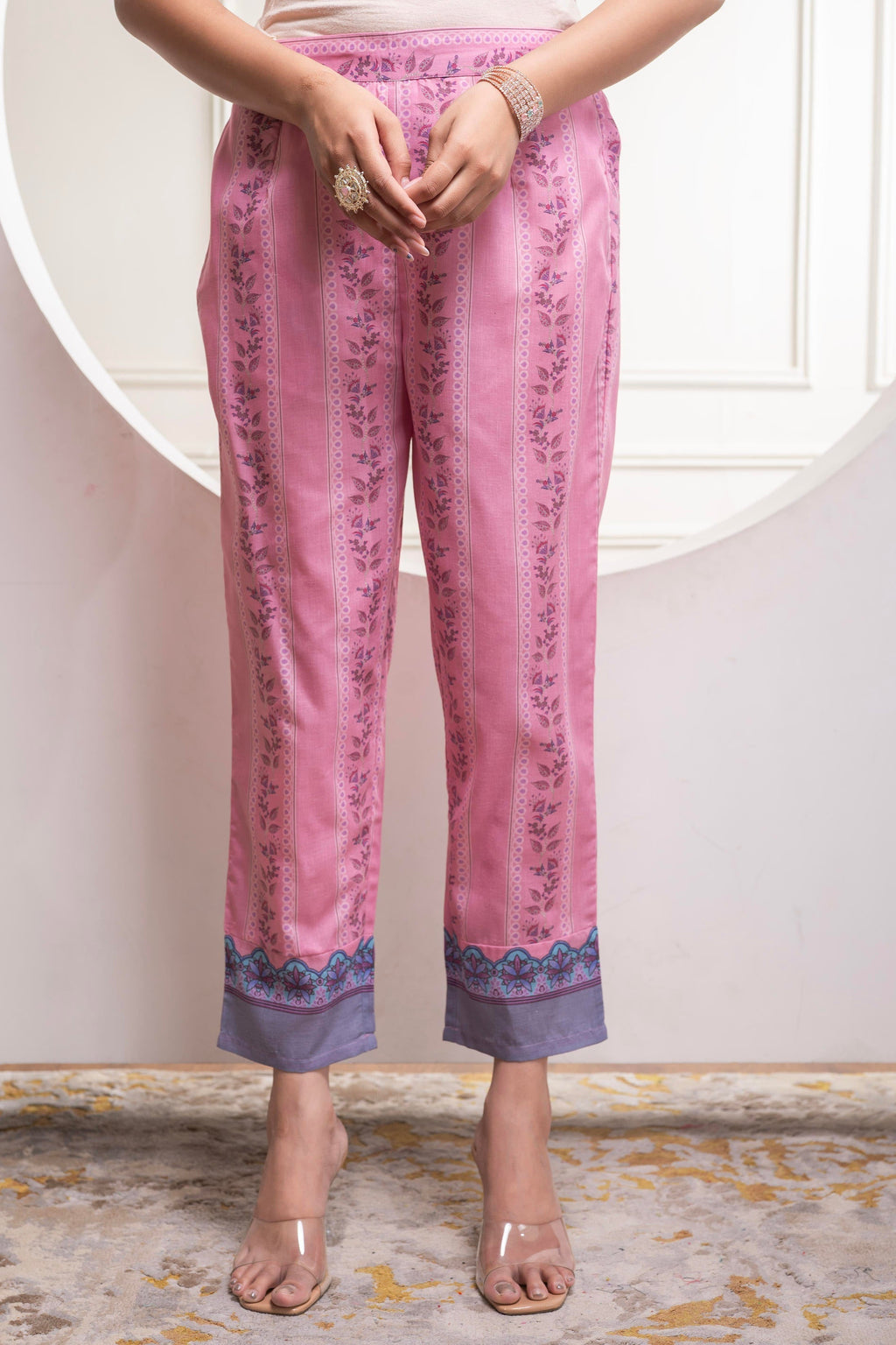Juniper Lavender Floral Printed Kurta With Pant And Dupatta, Sequence & Beads Work | Grocsy