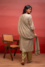 Juniper Green Floral Printed Kurta With Pant And Dupatta, Beads Work | Grocsy
