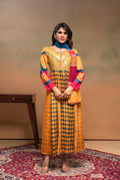 Juniper Man Made Fiber Mustard Embroidered Color Block Kurta Pant Dupatta Set With Mirror & Thread Work | Grocsy