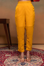 Juniper Man Made Fiber Mustard Embroidered Color Block Kurta Pant Dupatta Set With Mirror & Thread Work | Grocsy