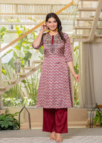 Juniper Ivory Floral Poly Kurta And Pants Set With Mirror, Thread Work And Tassels Detail | Grocsy
