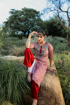 Juniper Ivory Floral Poly Kurta And Pants Set With Mirror, Thread Work And Tassels Detail | Grocsy
