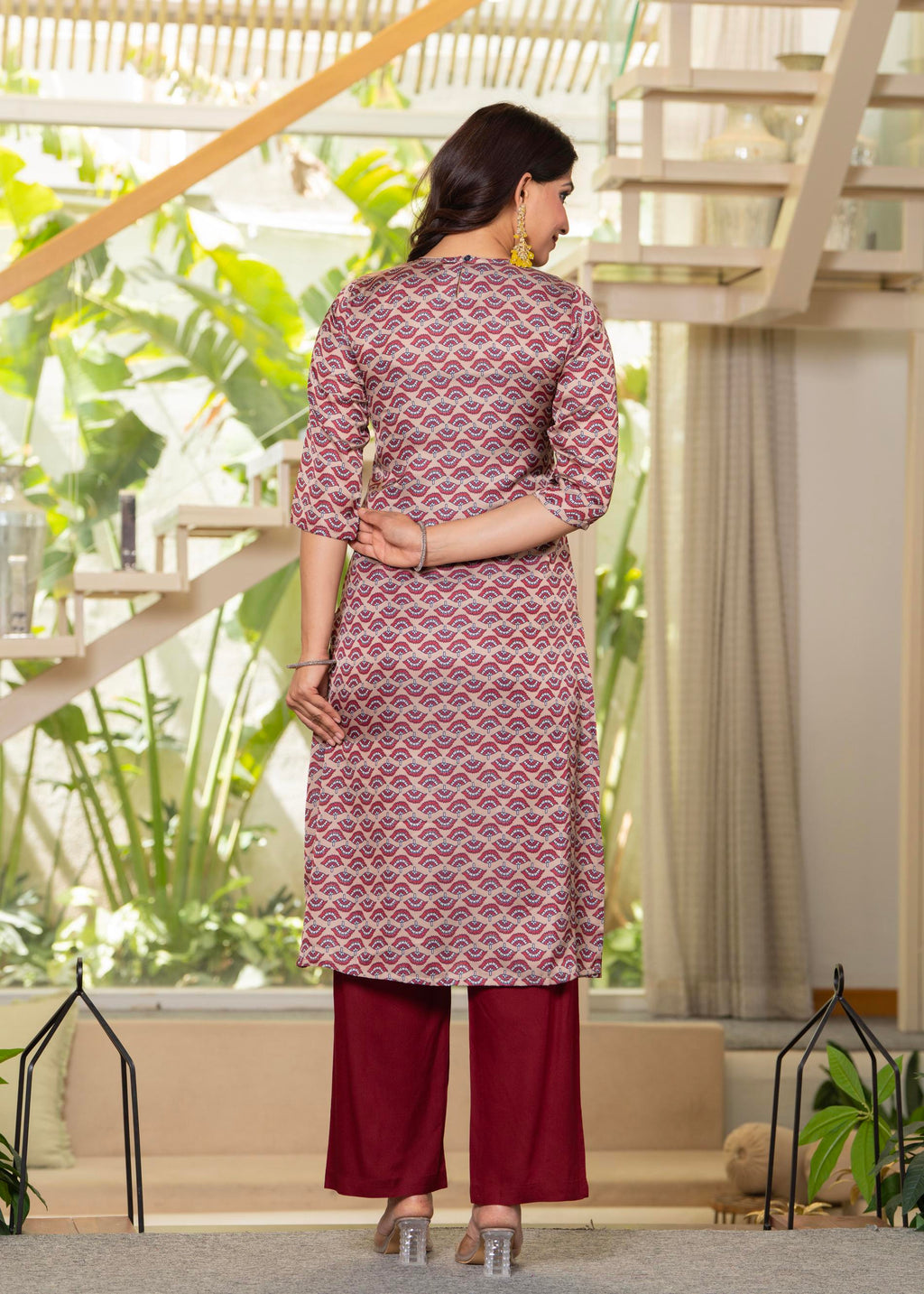 Juniper Ivory Floral Poly Kurta And Pants Set With Mirror, Thread Work And Tassels Detail | Grocsy