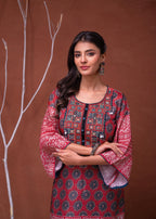 Juniper Polycotton Maroon Embroidered Kurta Pant Set With Mirror, Thread Work & Tassels | Grocsy