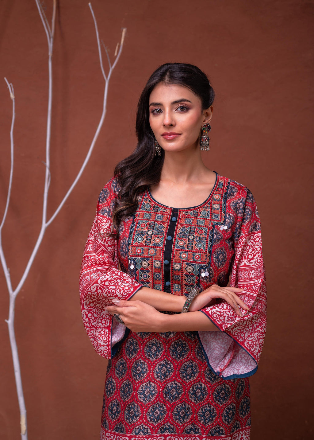 Juniper Polycotton Maroon Embroidered Kurta Pant Set With Mirror, Thread Work & Tassels | Grocsy