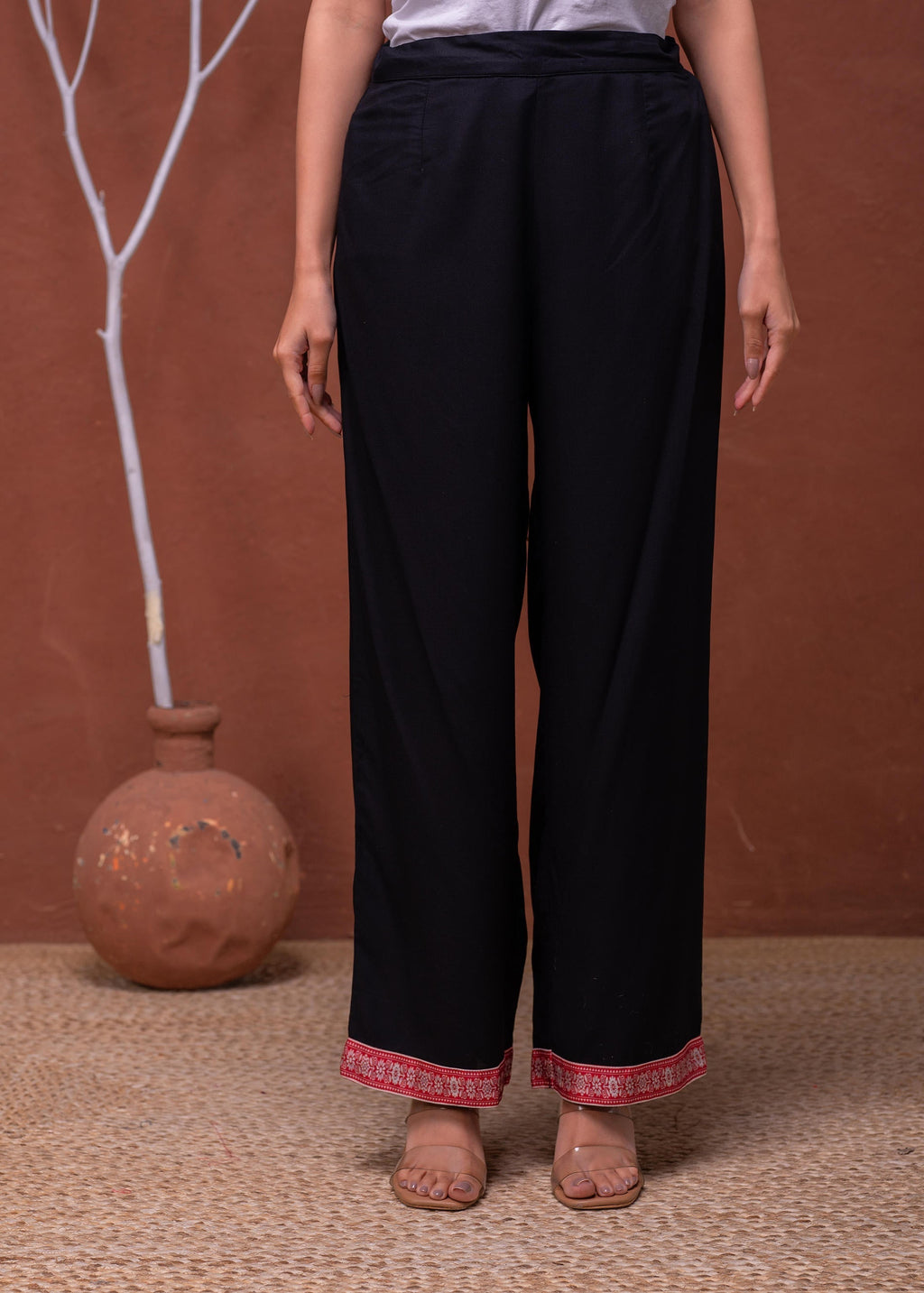Juniper Polycotton Maroon Embroidered Kurta Pant Set With Mirror, Thread Work & Tassels | Grocsy