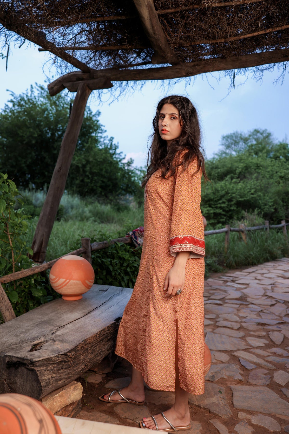 Juniper Mustard Embroidered A-Line Kurta With Mirror & Thread Work | Grocsy