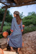 Juniper Teal Ethnic Motif Embroidered A-Line Kurta With Zari & Mirror Work | Grocsy