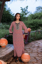 Juniper Black & Brown Ethnic Motif Embroidered Straight Kurta With Zari & Mirror Work | Grocsy