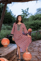 Juniper Black & Brown Ethnic Motif Embroidered Straight Kurta With Zari & Mirror Work | Grocsy