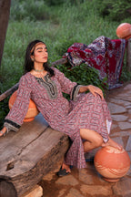 Juniper Black & Brown Ethnic Motif Embroidered Straight Kurta With Zari & Mirror Work | Grocsy
