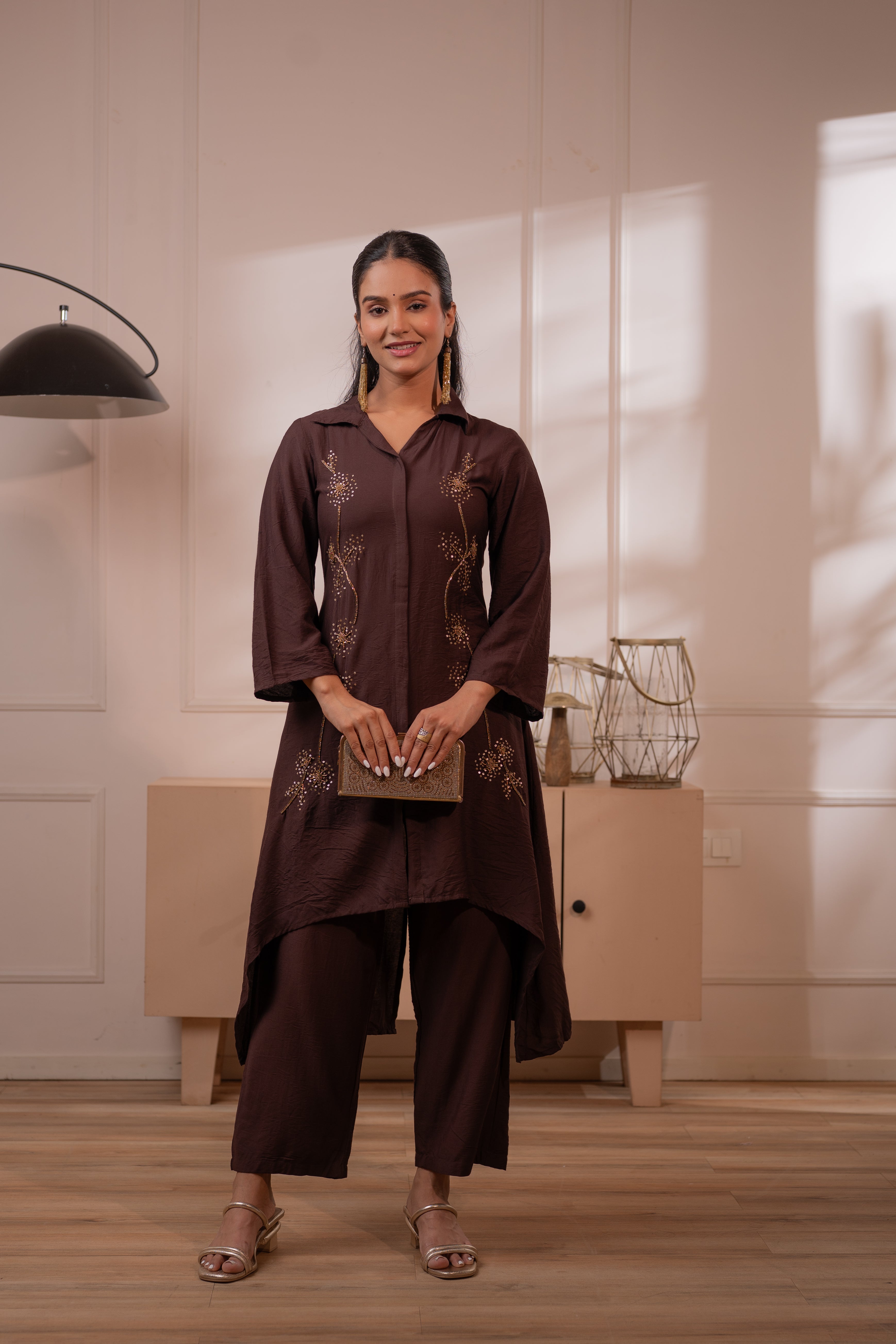 Juniper Modern Chocolate Brown Indo-Fusion Co-Ord Set | Grocsy