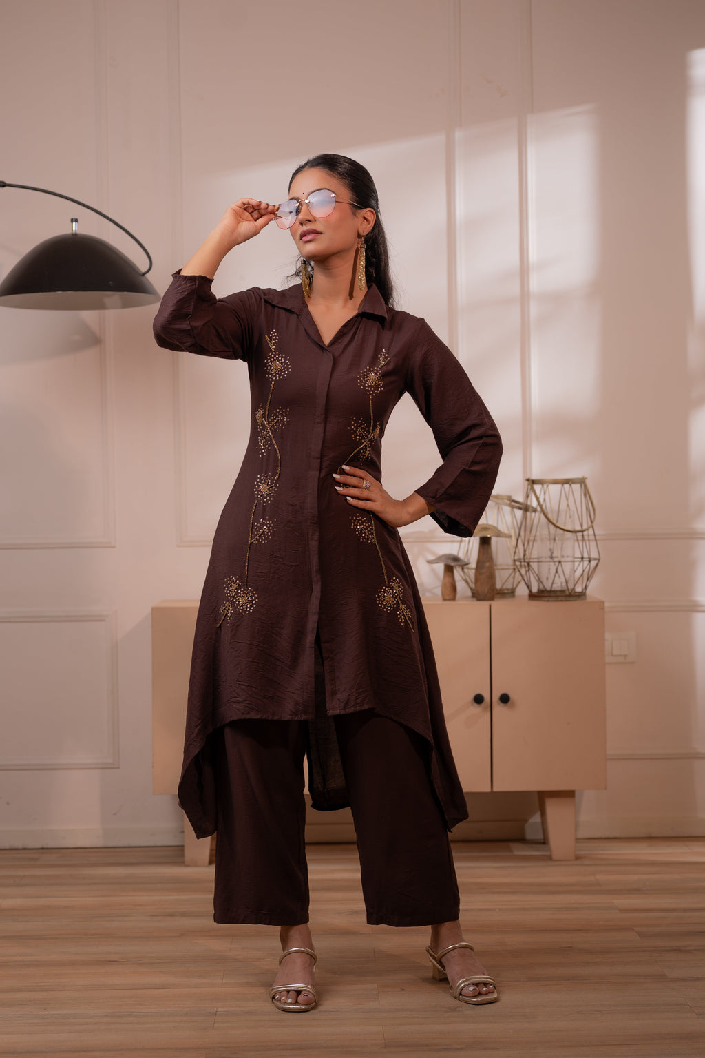 Juniper Modern Chocolate Brown Indo-Fusion Co-Ord Set | Grocsy