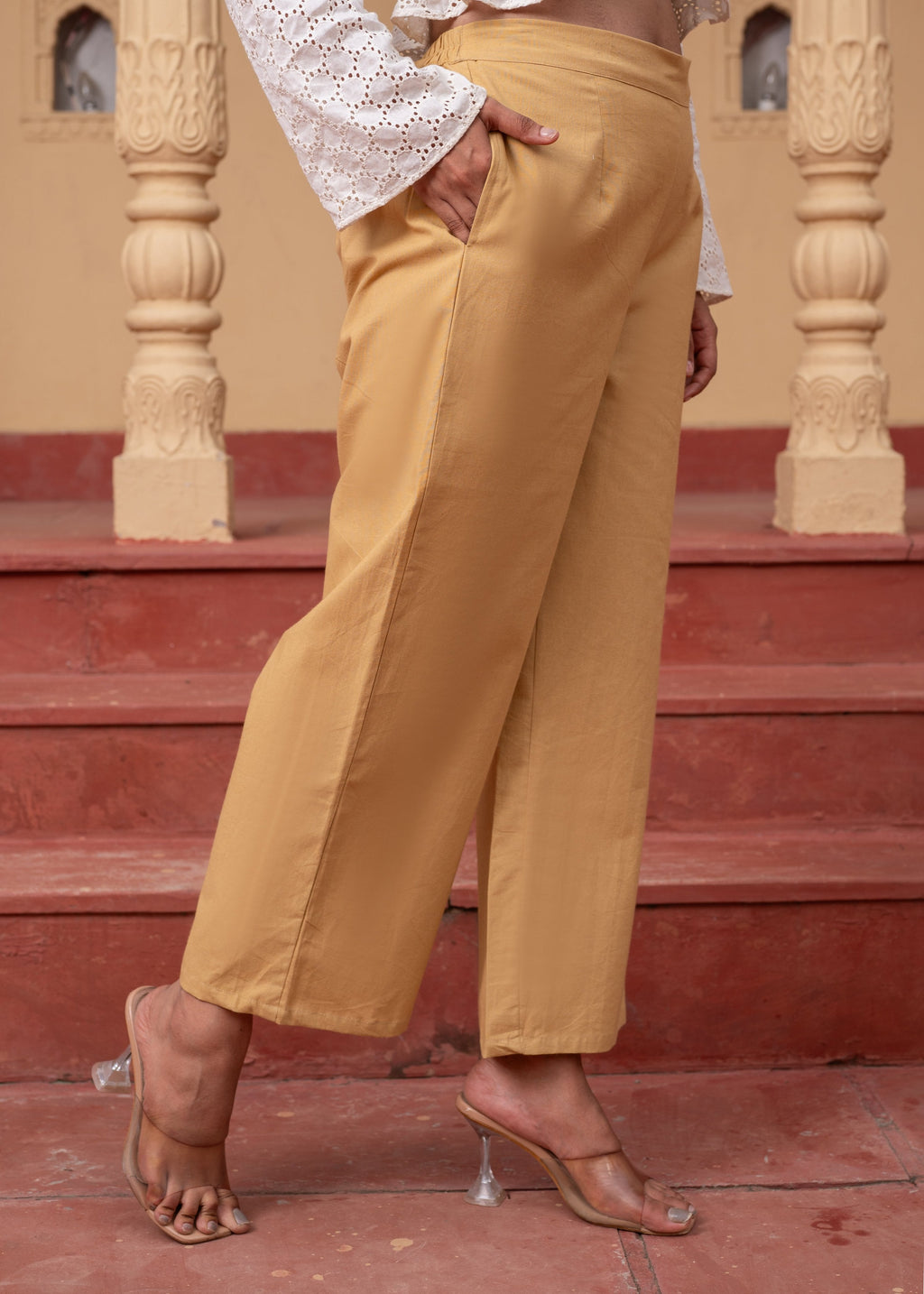 Juniper Women'S Beige Solid Straight Cotton Pant With Pocket | Grocsy