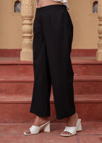 Juniper Women'S Black Solid Straight Cotton Pant With Pocket | Grocsy