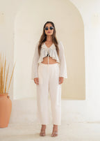 Juniper Women'S Off White Solid Straight Cotton Pant With Pocket | Grocsy