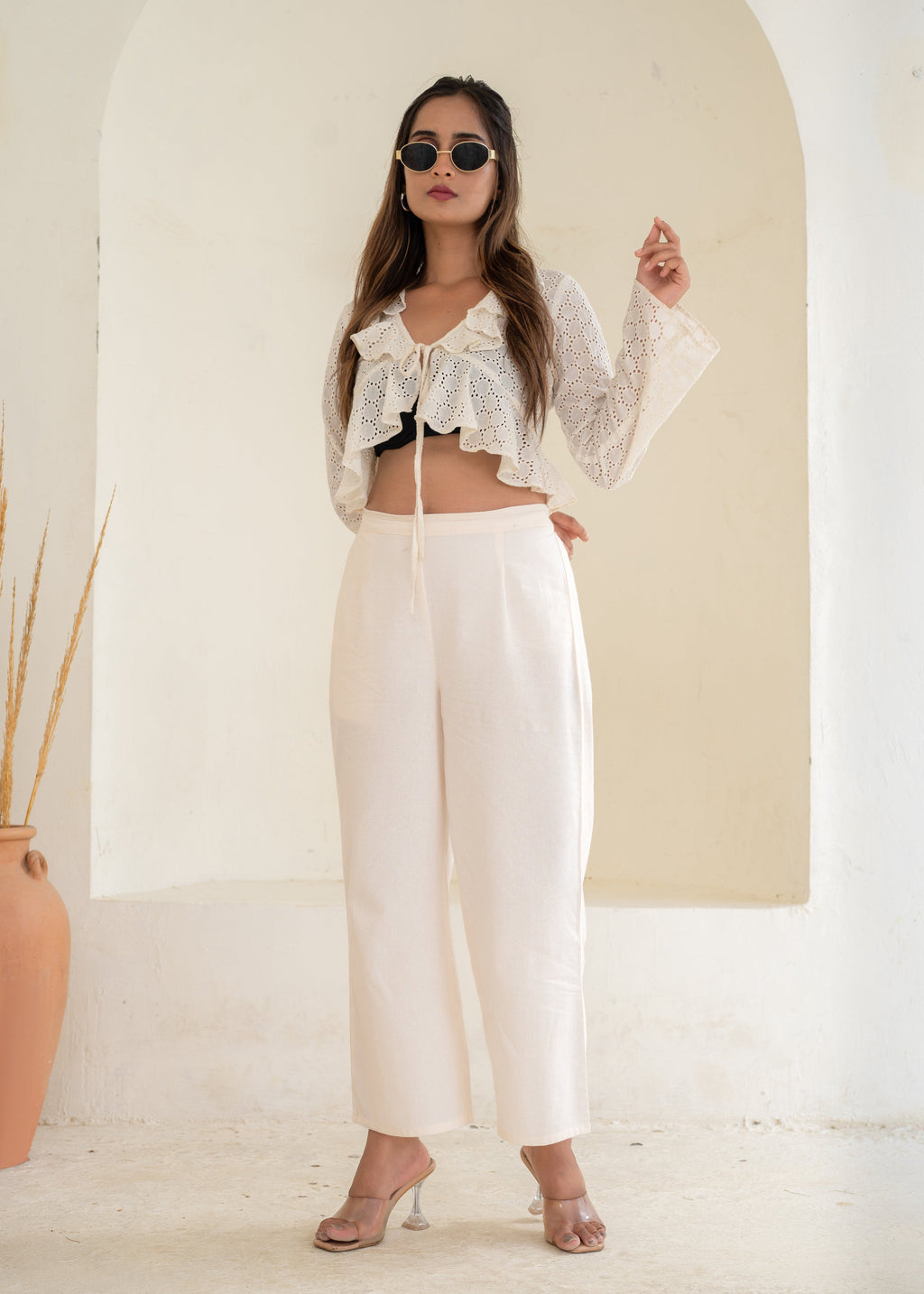 Juniper Women'S Off White Solid Straight Cotton Pant With Pocket | Grocsy