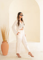 Juniper Women'S Off White Solid Straight Cotton Pant With Pocket | Grocsy