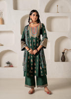Juniper Emerald Mughal Motif Printed Kurta Set With Dupatta | Grocsy