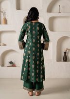 Juniper Emerald Mughal Motif Printed Kurta Set With Dupatta | Grocsy