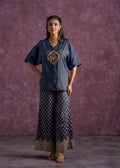 Juniper Indigo Viscose Solid A-Line Tunic With Pants Co-Ord Set With Zari & Sequence Work | Grocsy