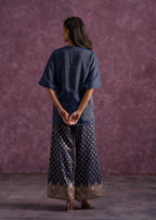 Juniper Indigo Viscose Solid A-Line Tunic With Pants Co-Ord Set With Zari & Sequence Work | Grocsy