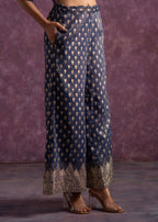 Juniper Indigo Viscose Solid A-Line Tunic With Pants Co-Ord Set With Zari & Sequence Work | Grocsy